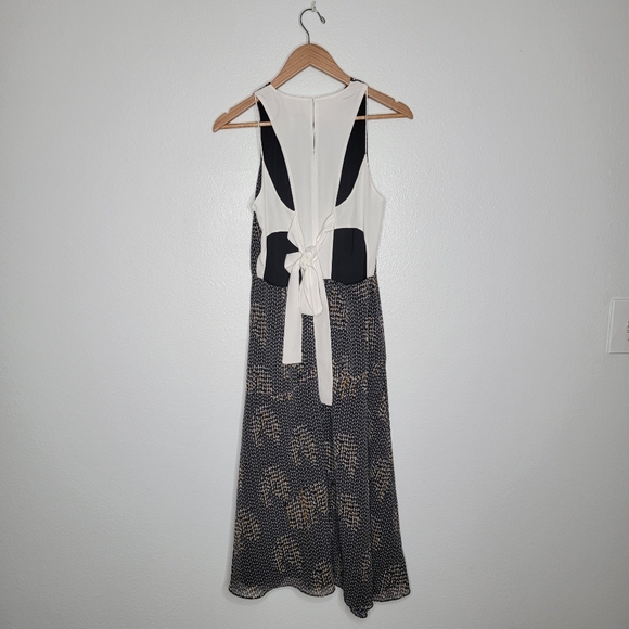 Reiss Naima Bow Detail Midi Dress In Navy and Gold Print Size 6 - Picture 5 of 8